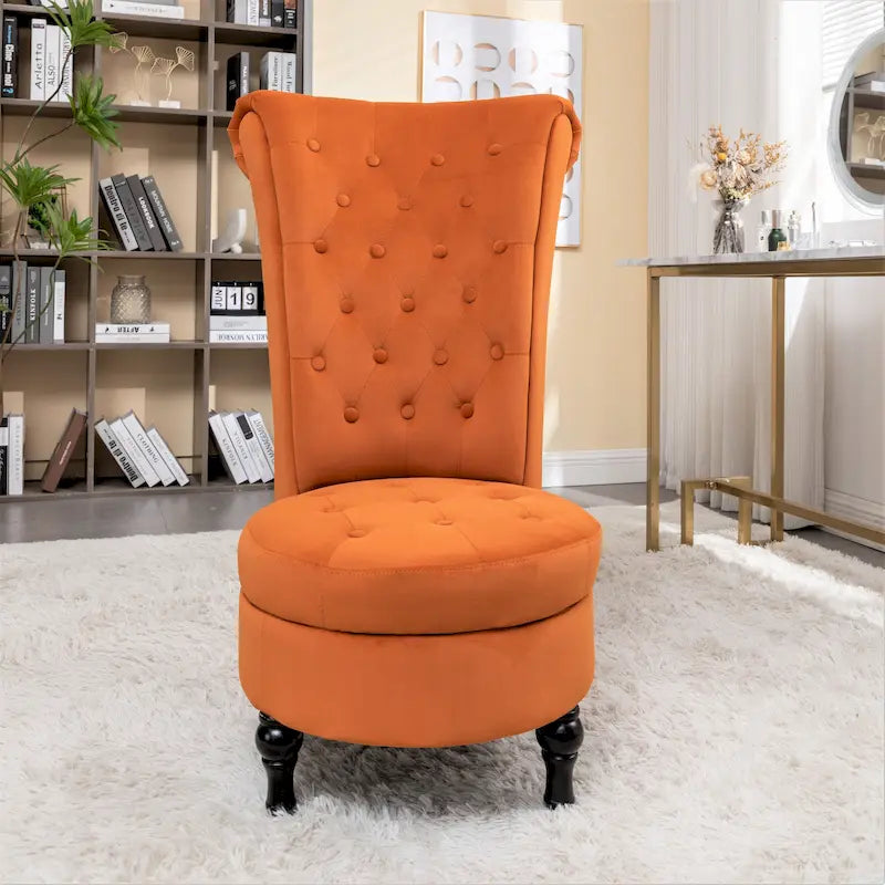 Velvet High Back Vanity Chair with Tufting and Hidden Storage