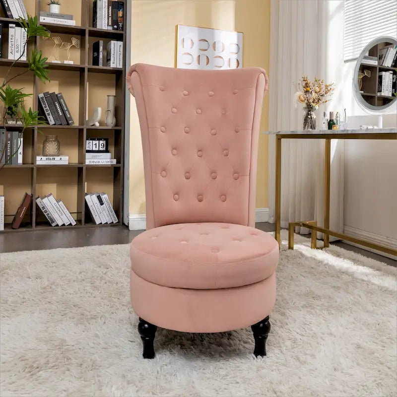 Velvet High Back Vanity Chair with Tufting and Hidden Storage