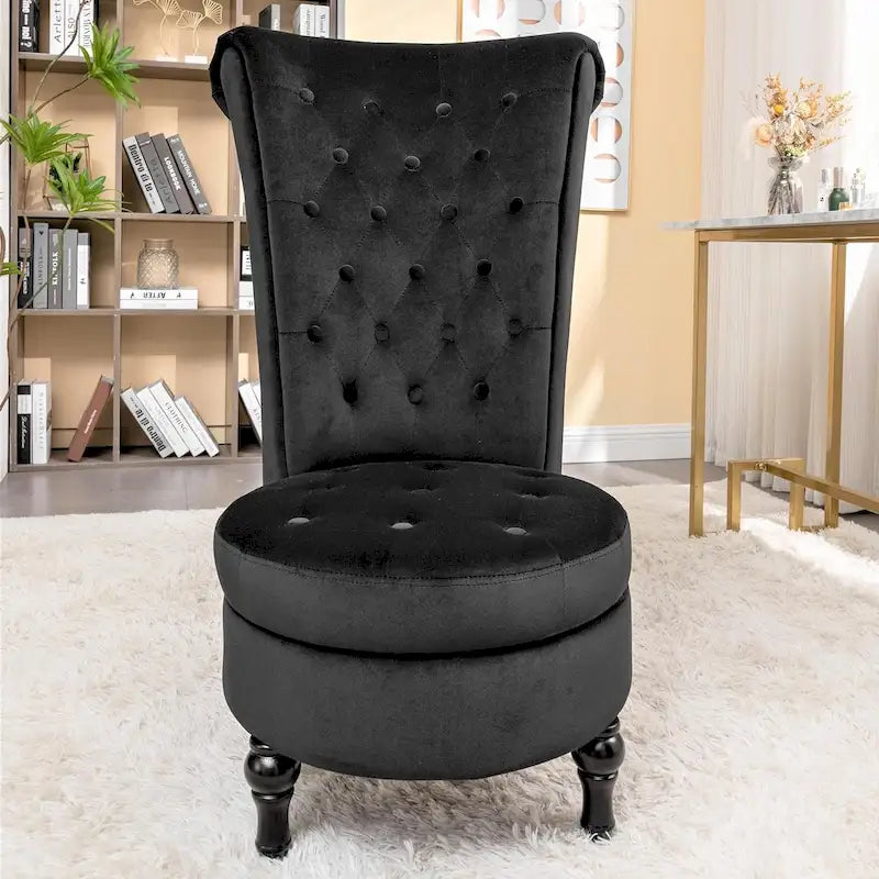 Velvet High Back Vanity Chair with Tufting and Hidden Storage