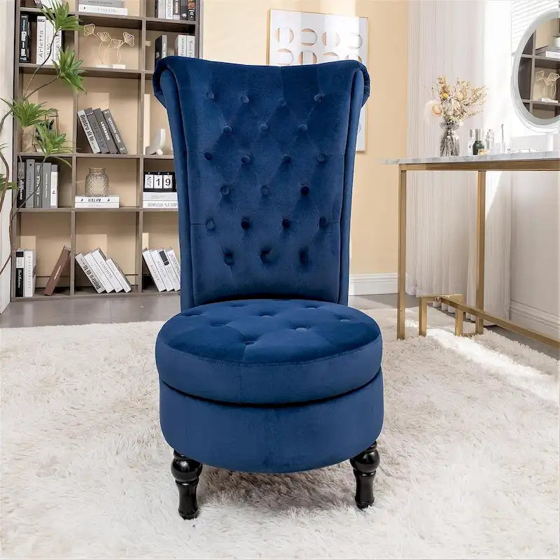 Velvet High Back Vanity Chair with Tufting and Hidden Storage