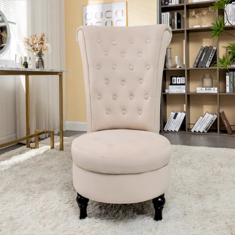 Velvet High Back Vanity Chair with Tufting and Hidden Storage