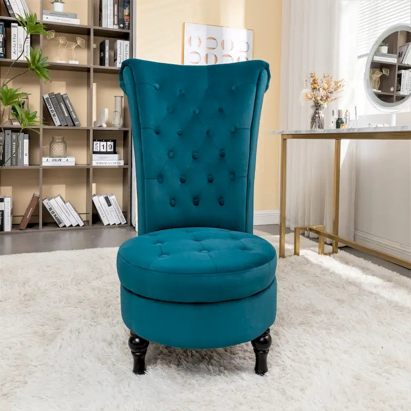 Velvet High Back Vanity Chair with Tufting and Hidden Storage