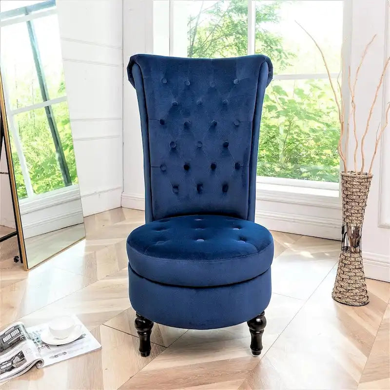 Velvet High Back Vanity Chair with Tufting and Hidden Storage