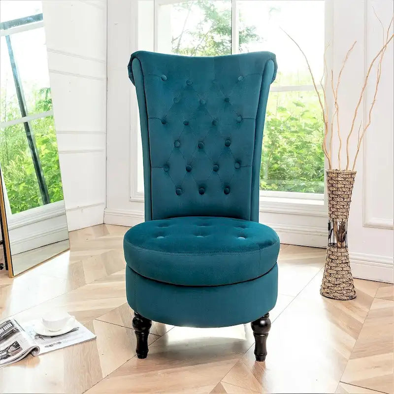 Velvet High Back Vanity Chair with Tufting and Hidden Storage