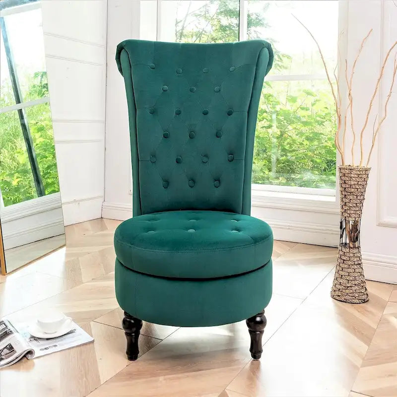 Velvet High Back Vanity Chair with Tufting and Hidden Storage