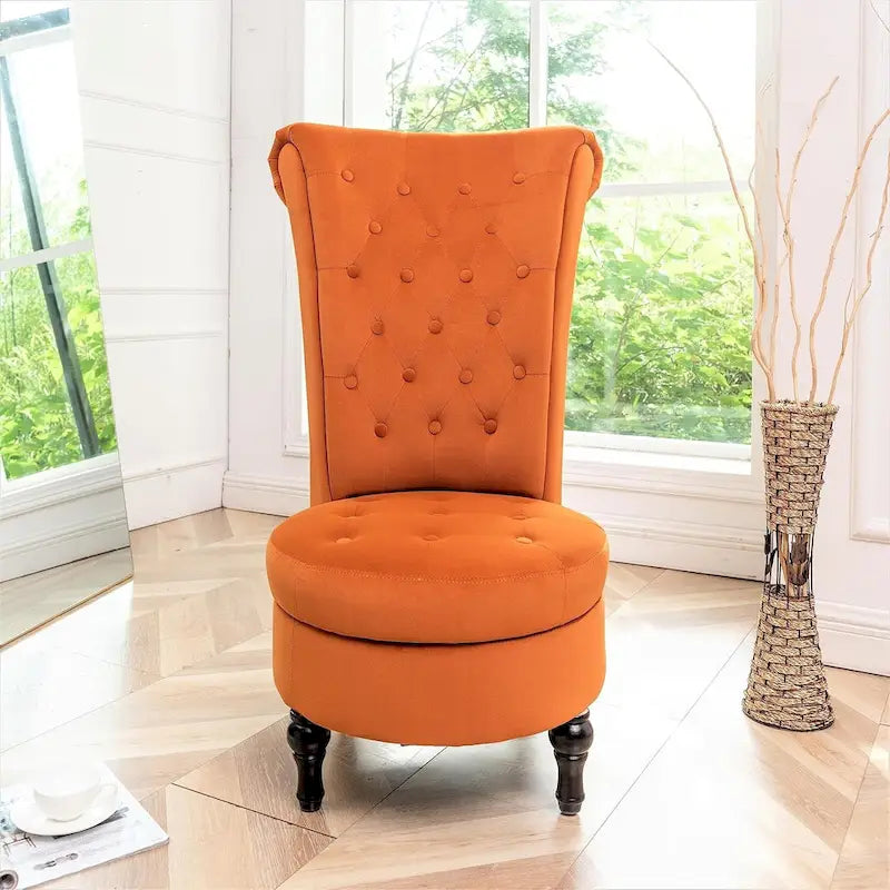 Velvet High Back Vanity Chair with Tufting and Hidden Storage