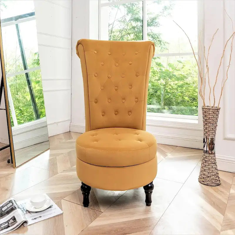 Velvet High Back Vanity Chair with Tufting and Hidden Storage
