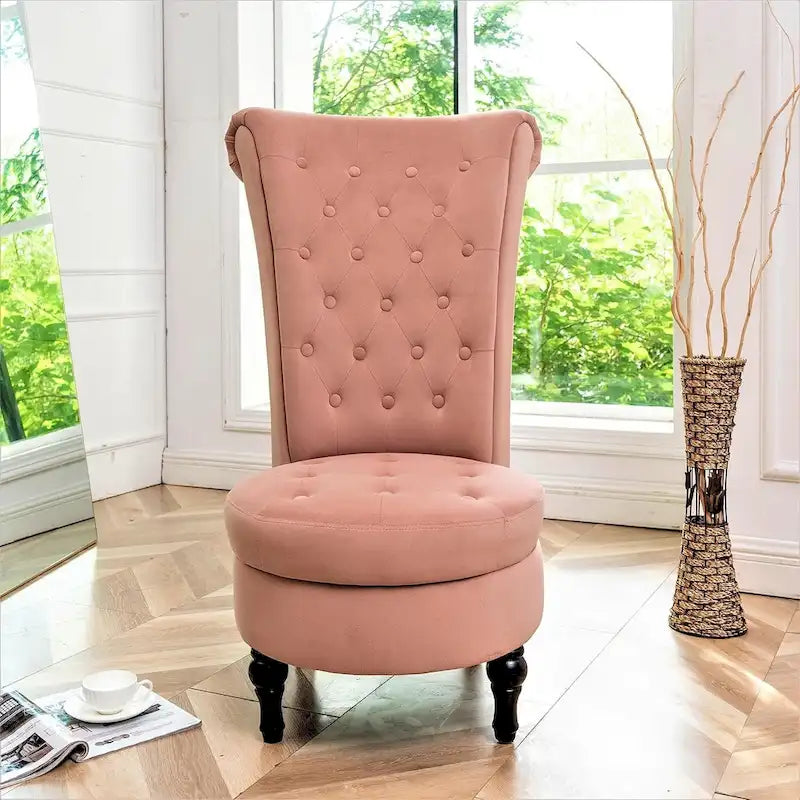 Velvet High Back Vanity Chair with Tufting and Hidden Storage