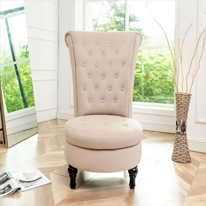 Velvet High Back Vanity Chair with Tufting and Hidden Storage