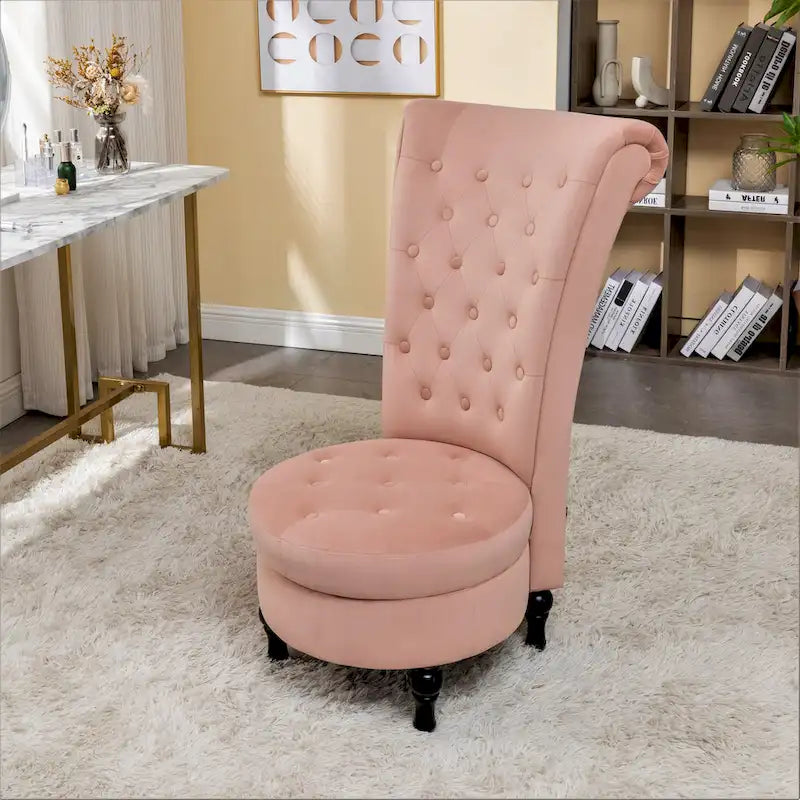 Velvet High Back Vanity Chair with Tufting and Hidden Storage