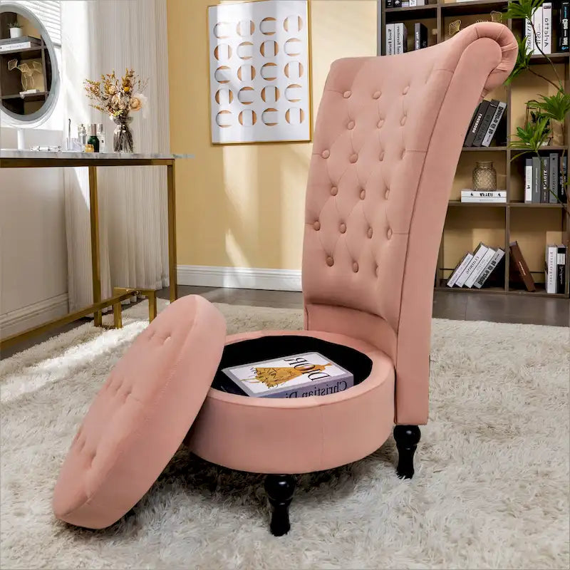 Velvet High Back Vanity Chair with Tufting and Hidden Storage