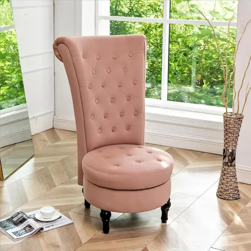 Velvet High Back Vanity Chair with Tufting and Hidden Storage