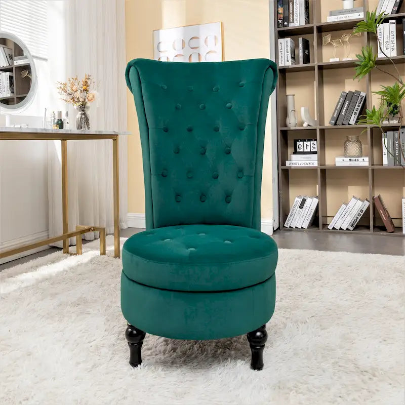 Velvet High Back Vanity Chair with Tufting and Hidden Storage