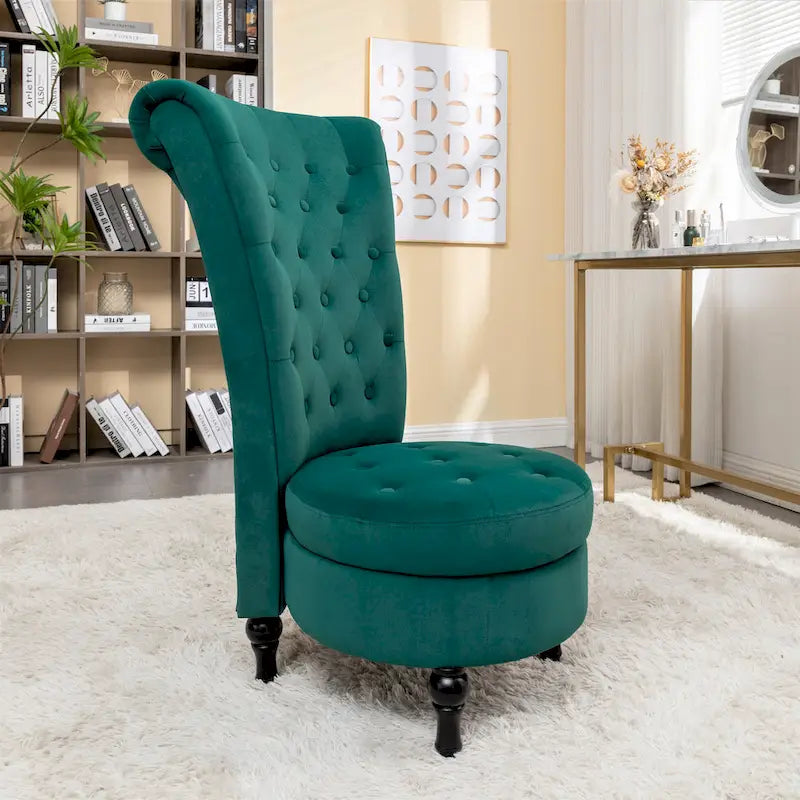 Velvet High Back Vanity Chair with Tufting and Hidden Storage