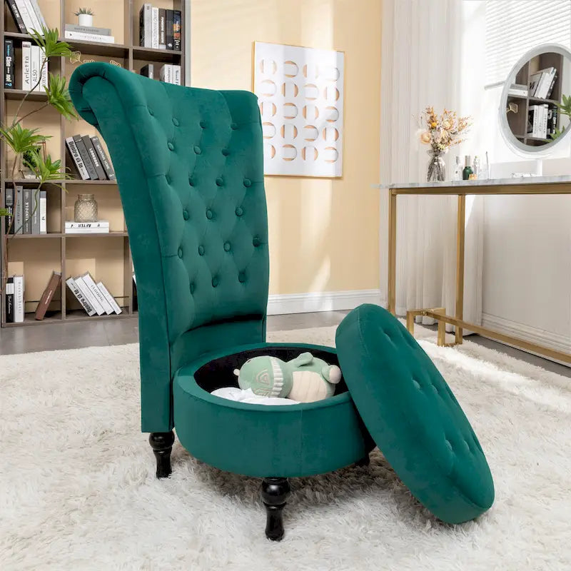 Velvet High Back Vanity Chair with Tufting and Hidden Storage