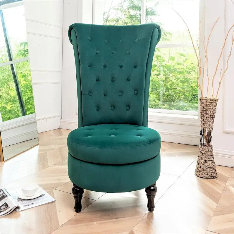 Velvet High Back Vanity Chair with Tufting and Hidden Storage