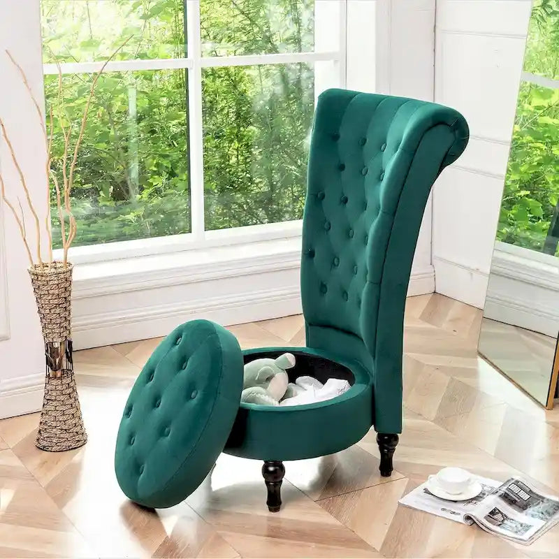 Velvet High Back Vanity Chair with Tufting and Hidden Storage