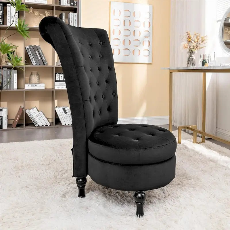 Velvet High Back Vanity Chair with Tufting and Hidden Storage