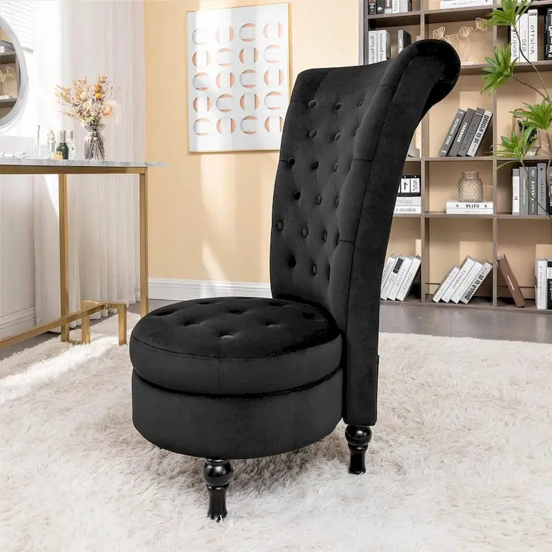 Velvet High Back Vanity Chair with Tufting and Hidden Storage