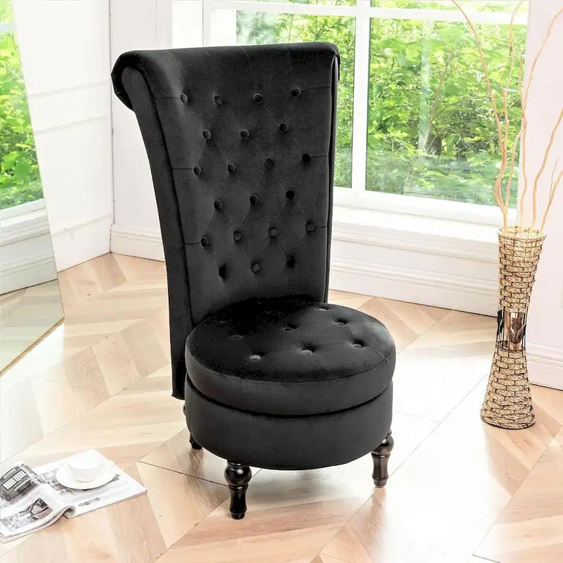 Velvet High Back Vanity Chair with Tufting and Hidden Storage