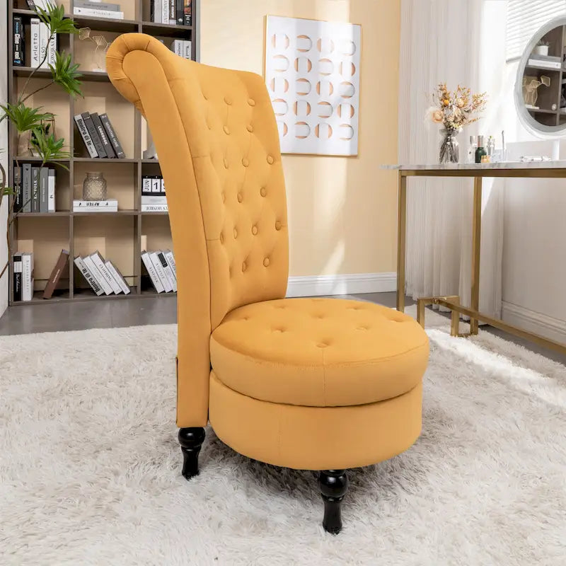 Velvet High Back Vanity Chair with Tufting and Hidden Storage