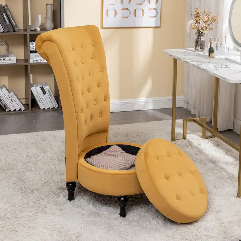 Velvet High Back Vanity Chair with Tufting and Hidden Storage
