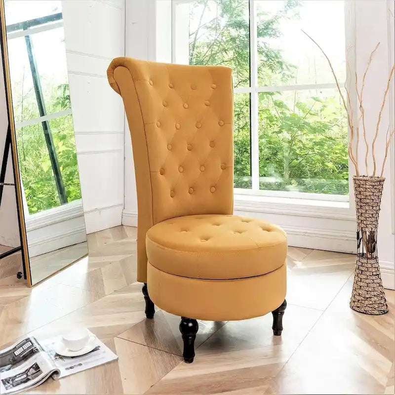 Velvet High Back Vanity Chair with Tufting and Hidden Storage