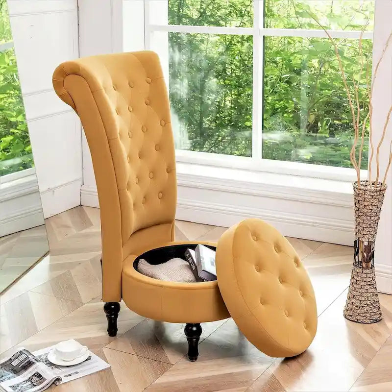 Velvet High Back Vanity Chair with Tufting and Hidden Storage