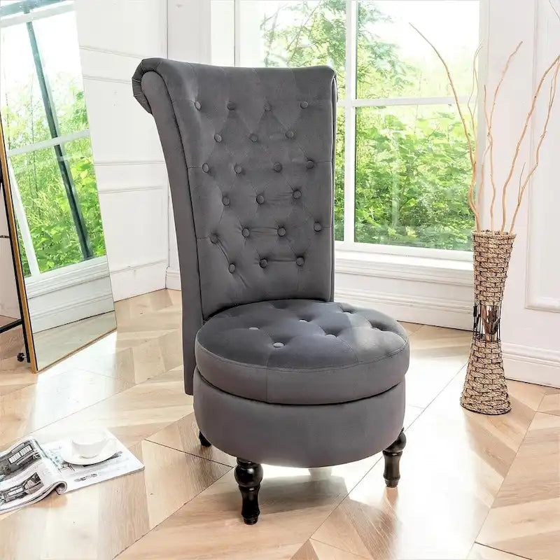 Velvet High Back Vanity Chair with Tufting and Hidden Storage