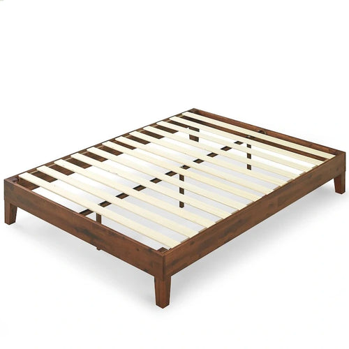Antique Espresso Solid Pine Platform Bed Frame with Wooden Slats