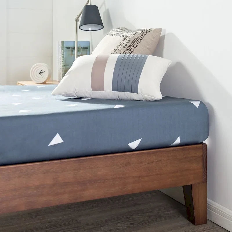 Antique Espresso Solid Pine Platform Bed Frame with Wooden Slats