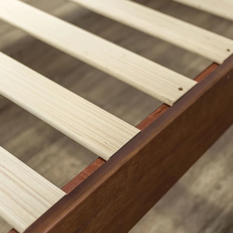 Antique Espresso Solid Pine Platform Bed Frame with Wooden Slats