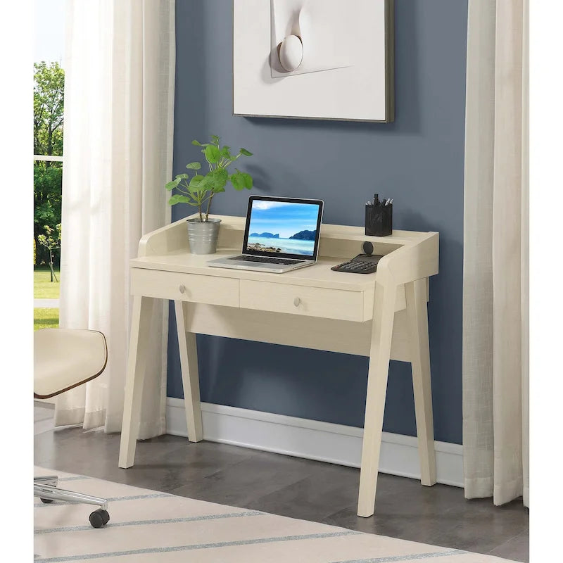 Contemporary Two Drawer Writing Desk with Rear Shelf Cable Openings
