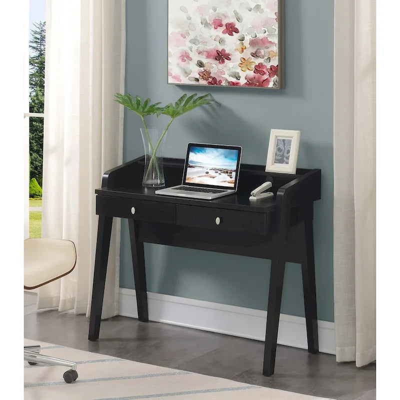 Contemporary Two Drawer Writing Desk with Rear Shelf Cable Openings