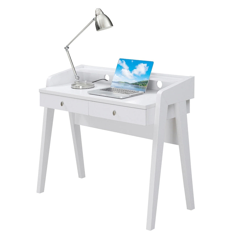 Contemporary Two Drawer Writing Desk with Rear Shelf Cable Openings