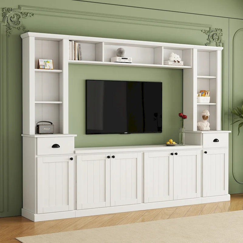Contemporary TV Stand with Plank Style Doors and Concealed Storage
