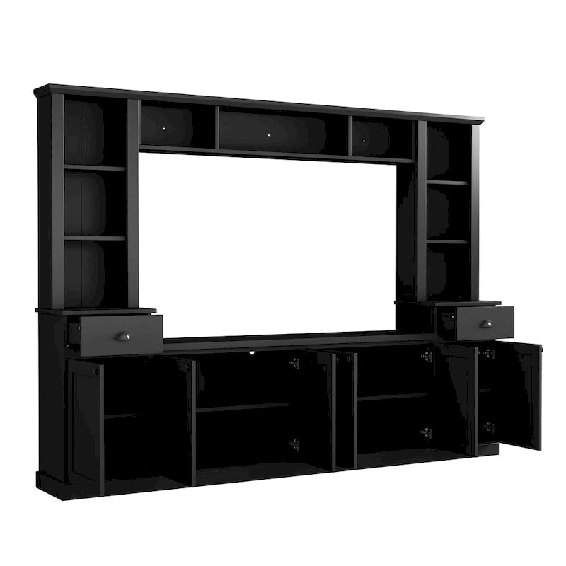 Moderner TV-Schrank mit Türen im Lattenstil und verdecktem Stauraum