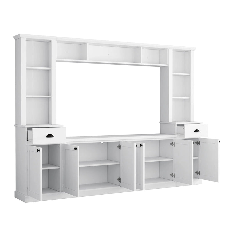 Moderner TV-Schrank mit Türen im Lattenstil und verdecktem Stauraum