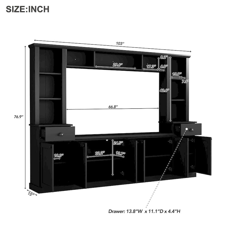 Moderner TV-Schrank mit Türen im Lattenstil und verdecktem Stauraum