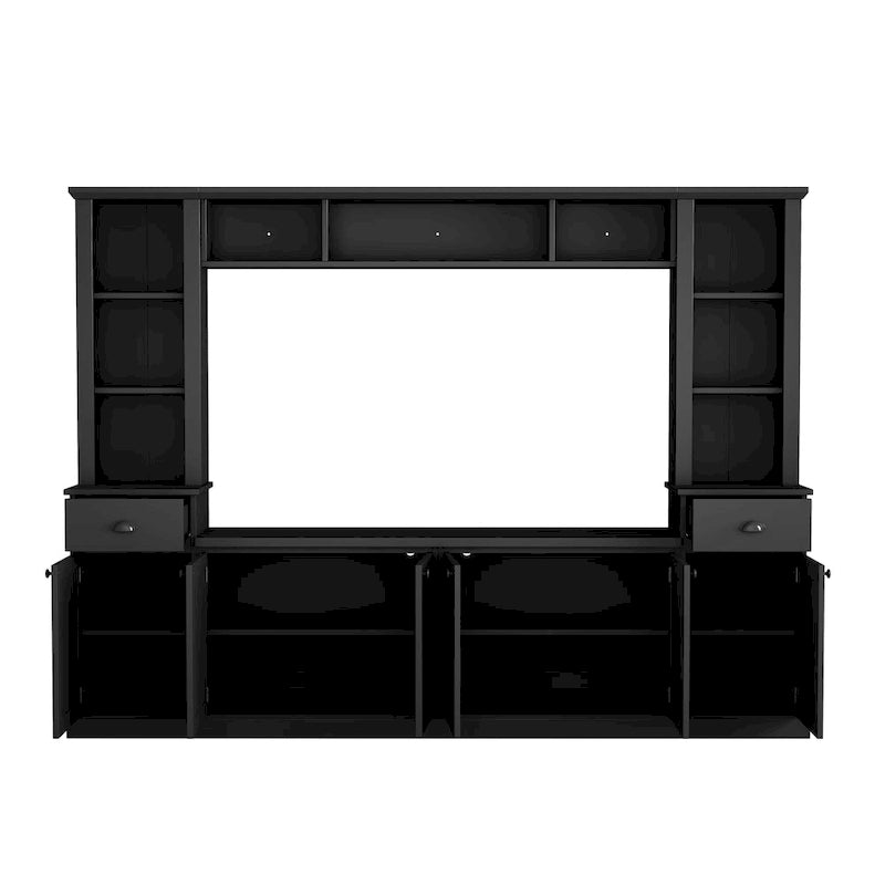 Moderner TV-Schrank mit Türen im Lattenstil und verdecktem Stauraum
