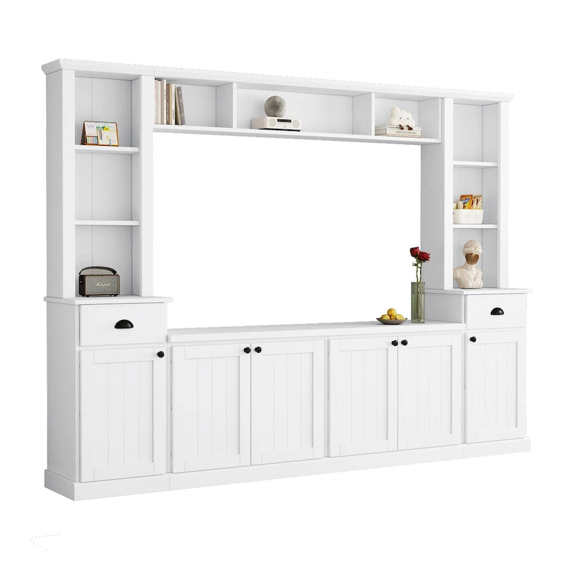 Moderner TV-Schrank mit Türen im Lattenstil und verdecktem Stauraum