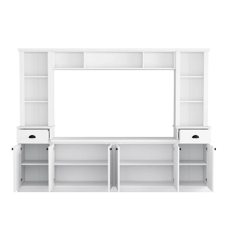 Moderner TV-Schrank mit Türen im Lattenstil und verdecktem Stauraum