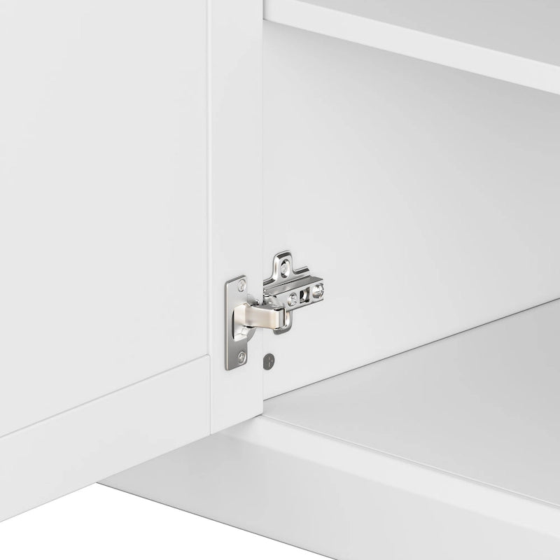 Moderner TV-Schrank mit Türen im Lattenstil und verdecktem Stauraum