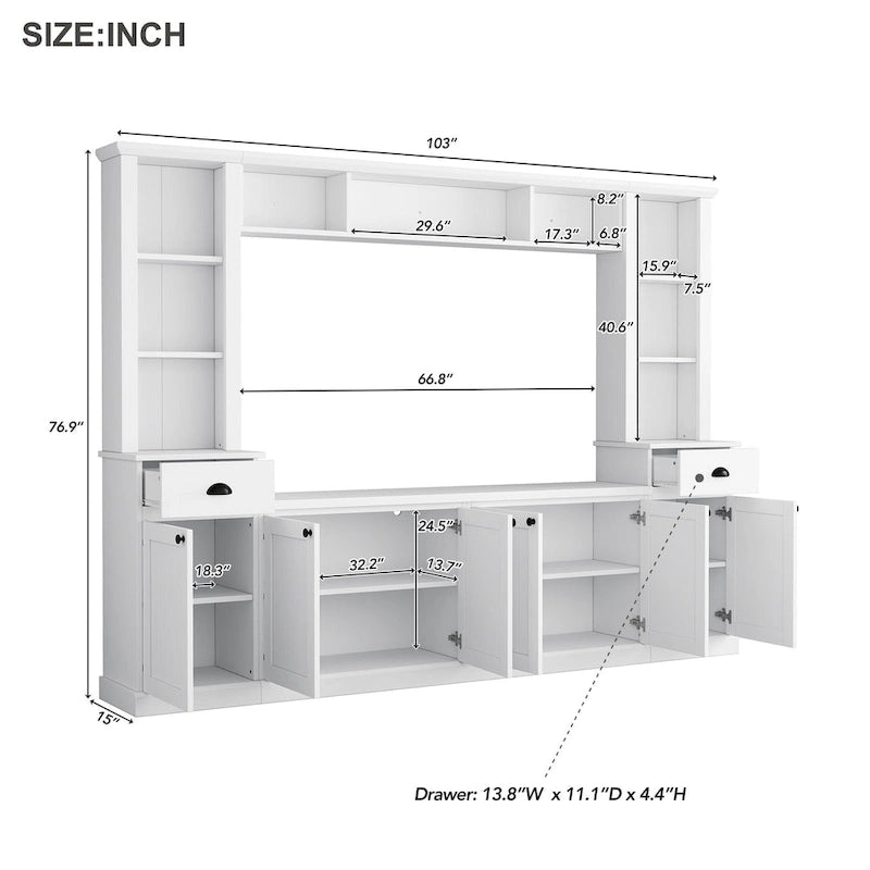 Moderner TV-Schrank mit Türen im Lattenstil und verdecktem Stauraum