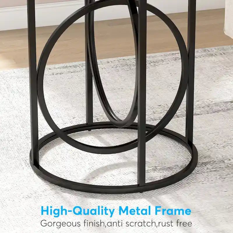 Round Accent Side Table with Geometric Metal Ring Pedestal Base