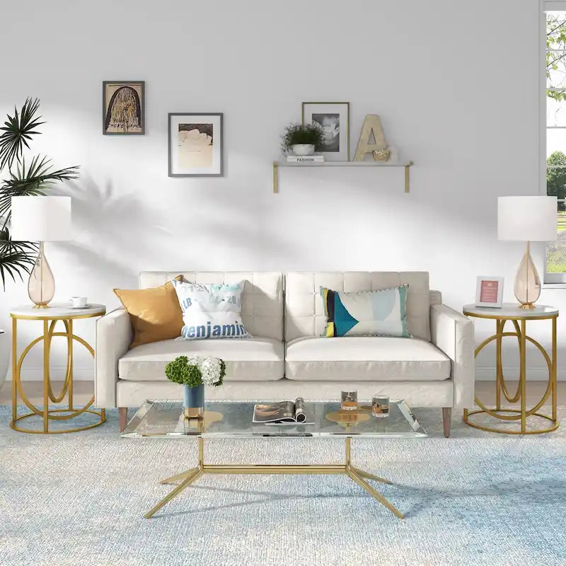 Round Accent Side Table with Geometric Metal Ring Pedestal Base