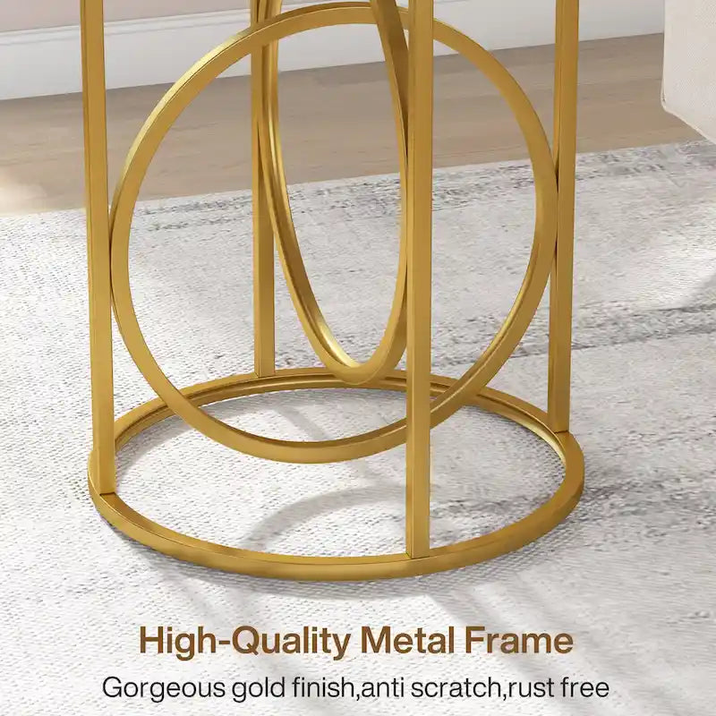 Round Accent Side Table with Geometric Metal Ring Pedestal Base