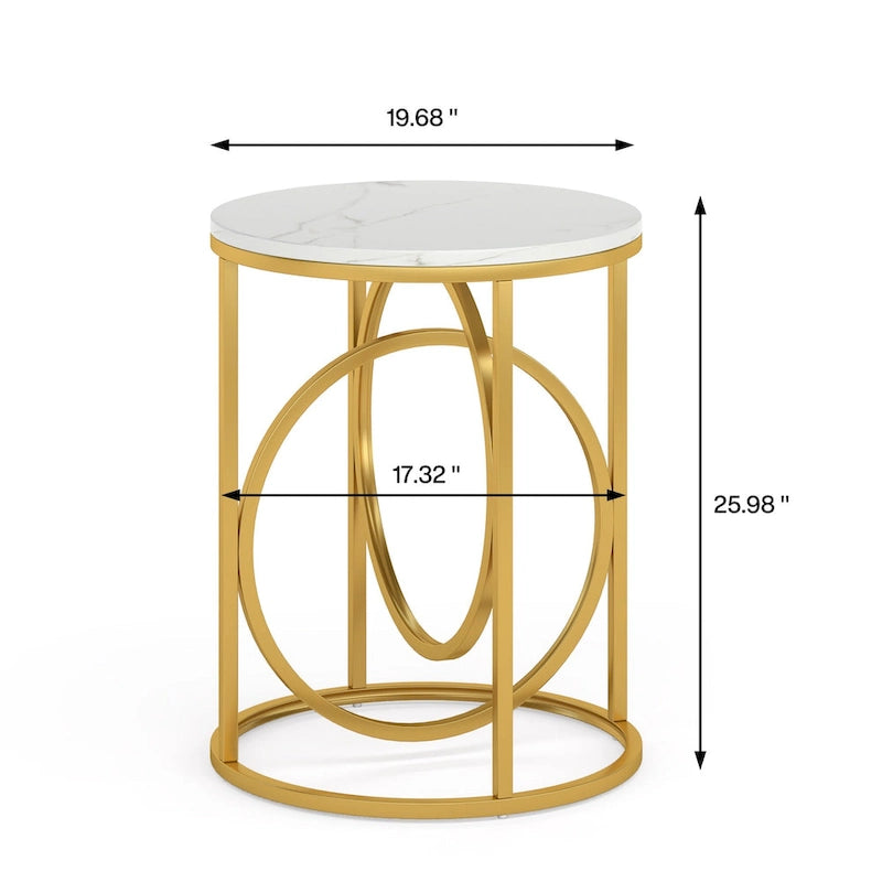Round Accent Side Table with Geometric Metal Ring Pedestal Base