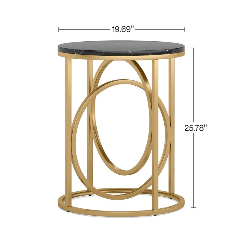 Round Accent Side Table with Geometric Metal Ring Pedestal Base