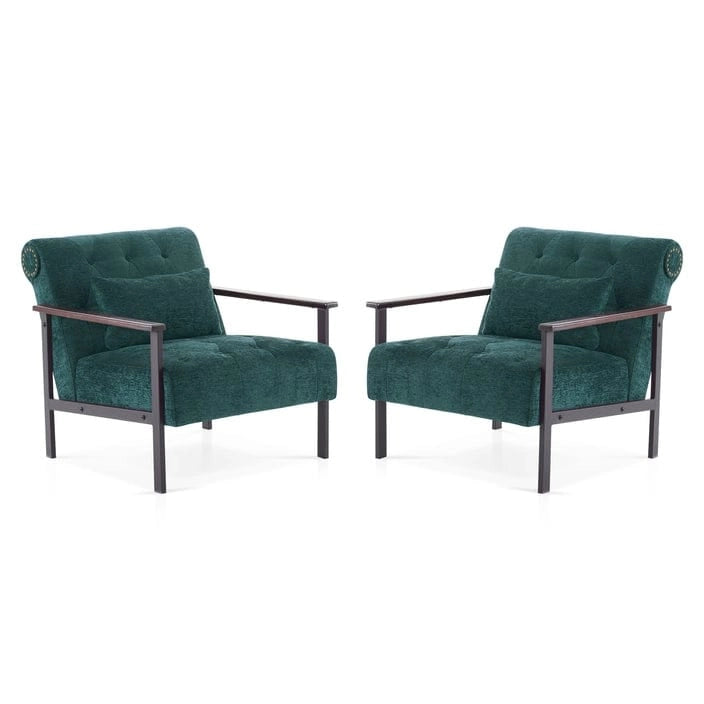 Modern Chenille Accent Chair with Button Details and Steel Legs